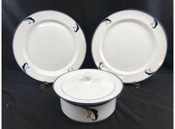 Dansk  Flora Two 13 Inch Plates And Serving Bowl With Lid