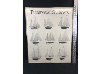 Traditional Sailboat Framed Picture, Approximately 30 X 24