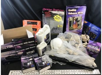 Large Lot Of Halloween Decorations, Fog Machine, Be Ready For Next Year