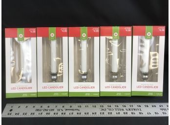 5 LED Automatic Battery Operated Candolier, Brushed Silver Finish, Window Light Candle, New In Packages