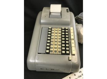 Vintage Clary Manual Adding Machine, Works But Needs Ribbon, Extra Roll And Cover