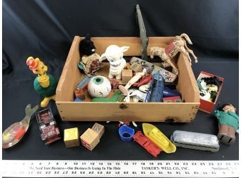 Lot Of Old Toys In Wood Crate