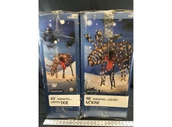 48 Inch Animated And Lighted Moose And 42 Inch Animated And Lighted Holiday Decorations