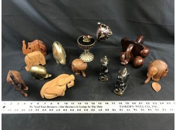 Lot Of Elephants, Wood, Lighters, Brass, Egg Music Box, B