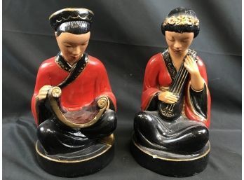 2 Abco Asian Figures, Alexander Backer, New York, Hand-painted