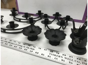 7 Various Size Black Metal Candle Holders