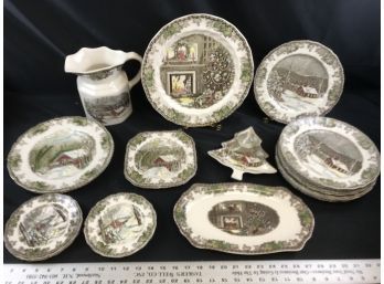 Johnson Brothers, The Friendly Village, Christmas, 23 Pieces, Plates, Platter, Pitcher, See Pics