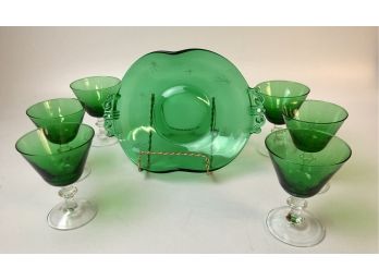 Paden CIty Emerald Glo Tidbit Tray/ 6 Green/clear Stems