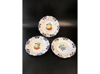 3 Reticulated 19th Century Dessert Plates