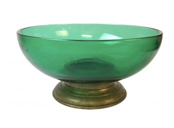 Paden City Emerald Glo Salad Bowl With Brass Base