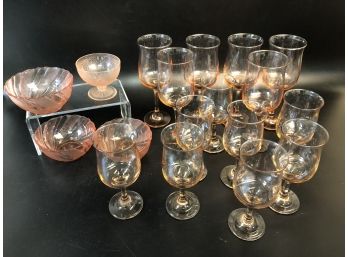 Pink Goblets/Pink Vereco Bowls/Depression Sherbert