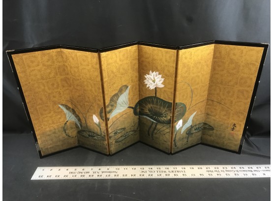 Handpainted Small Oriental Screen With Box, 29 Inches Long By 14 1/2 Inches High
