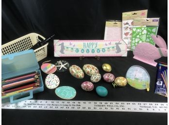 Lot Of Easter Items And Box Of Colored Pencil