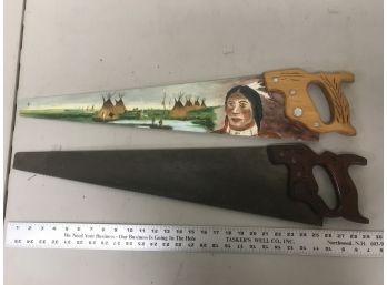 2 Disston Wood Saws One With Indian Painting