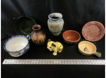 Lot Of Mostly Ceramic Items, Pot With Stand, Bowl, These, Chamber Pot
