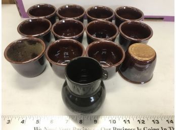 12 Chocolate Colored Mousse  Pots And One Small Arabia Pitcher