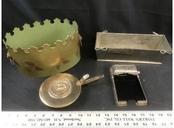Vintage Notepad Holder With Light Made In Japan, Crumb Tray Made In Korea, Metal Containers
