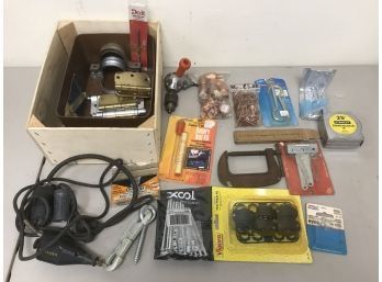 Lot Of Vintage Tools And Supplies, Copper, Hinges, Etc.