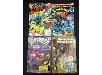 4 Vintage Comics 1970-80s, Superman, Spider-Man, Super Boy , See Pics