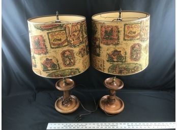 2 Vintage Lamps With Wood Bases