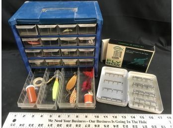 20 Drawer Box Filled With Fishing Tackle And Lures, Perrine Fly Box New, See Pics