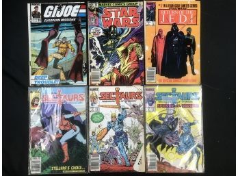 6 Vintage Comics 1980s, Gi Joe, Starwars, Sectaurs,  See Pics