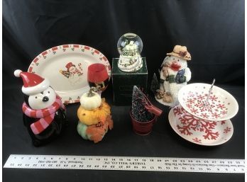 Thomas Kinkade Snow Globe  With Sound, Penguin Cookie Jar, Snowman Music, Christmas Decor