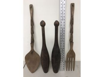 Large Wood Fork And Spoon, Wood Juggling Pins?