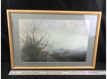 Print Of French Scene Along River, Dirty, 30 X 21