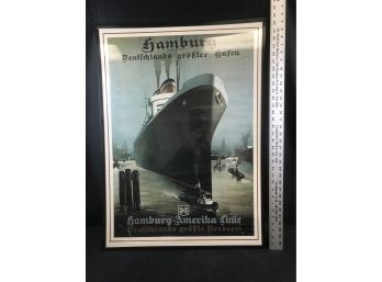 Framed Poster Of Hamburg America Line, 24 X 33