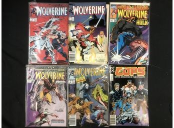 6 Vintage Comics 1980s, Wolverine, Cops, See Pics