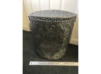 Silver Metal Container With Numerous Dents 24 Inch