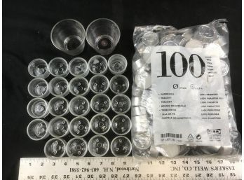 26 Glass Tea Light Candle Holders And Almost Full Bag Of 100 Tea Light Candles