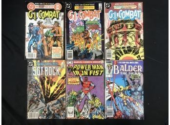 6 Vintage Comics 1980s, G.I. Combat, Sergeant Rock, Power Man, Balder, See Pics