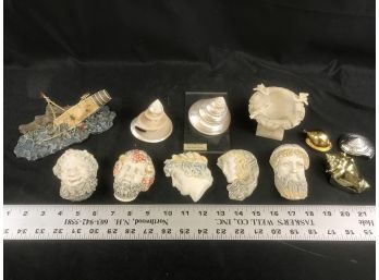Decorative Items, Greek Faces, Shells, Mini Stone Birdbath
