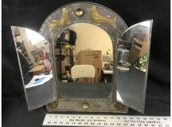 Tin Metal Mirror With Fold Out Doors, Made In Mexico