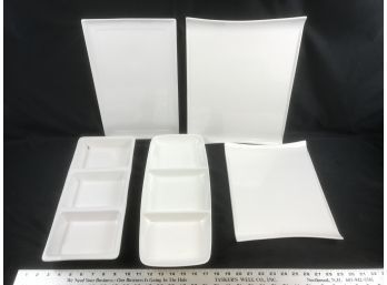 5 Various Size White Ceramic Trays
