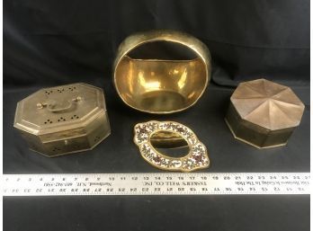 Brass Or Copper Containers, Basket, Small Mirror