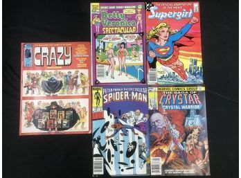 5 Vintage Comics 1970-80s, Crazy, Super Girl, Spider-Man, Crystal, See Pics