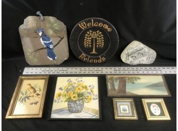 8 Pictures, Two On Slate, Welcome Friends Plate, Flowers And Birds