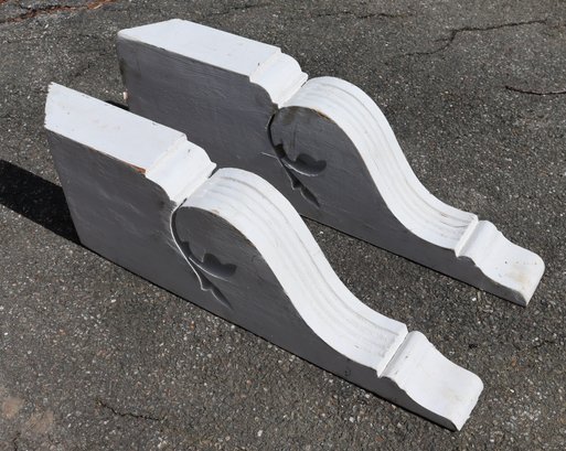 Lot 136- Vintage Architectural Salvage Large - 30 Inch - White Painted Wooden Corbels - Pair