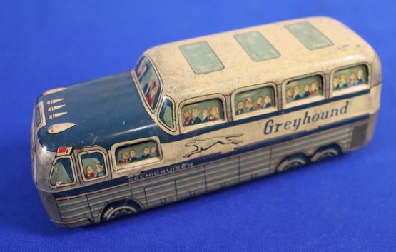 Lot 102- 1960s Vintage Greyhound Bus Tin Litho Friction Toy - Lineman Toys - Japan