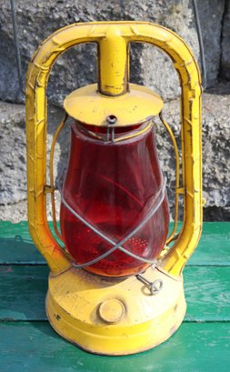 Lot 123- Dietz Yellow Monarch Railroad Kerosene Lantern With Red Globe