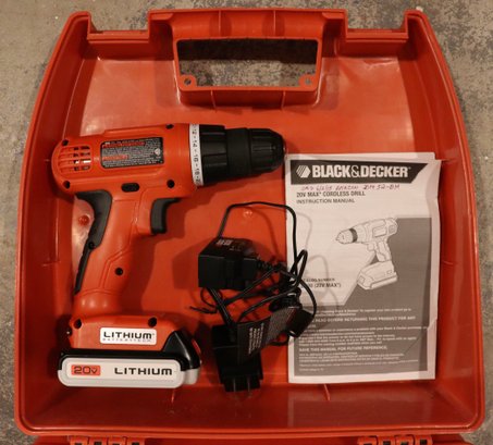Lot 210V- Black & Decker 20 Volt Cordless Max Drill In Case - New - LD120 With Accessories