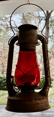 Lot 118- Early 1900s Dietz Blizzard No. 2  Railroad Red Globe Kerosene Lantern