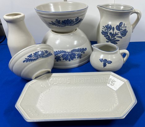 Lot 400 - Vintage Yorktowne Phaltzgraf Stoneware Pottery Lot - Blue Floral - Heirloom Bread Tray - Tea Rose