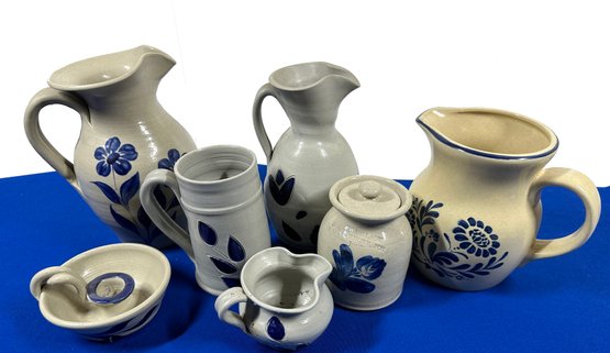 Lot 401 - Mixed Pottery Lot Signed - Pitchers - Candle Holder - Shaker Village Canterbury NH - Williamsburg