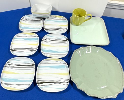 Lot 403 - Everyday Dishware - Serving Pieces - Entertainment - 6 Ikea 365 7 Inch Plates - Sango Blue Server -