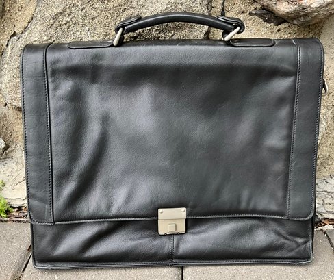 Lot 179- Black Leather Computer Brief Case - Gently Used