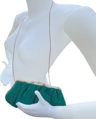 Lot 328SES- Emerald Green Cloth Clutch Shoulder Purse - Thin Gold Strap